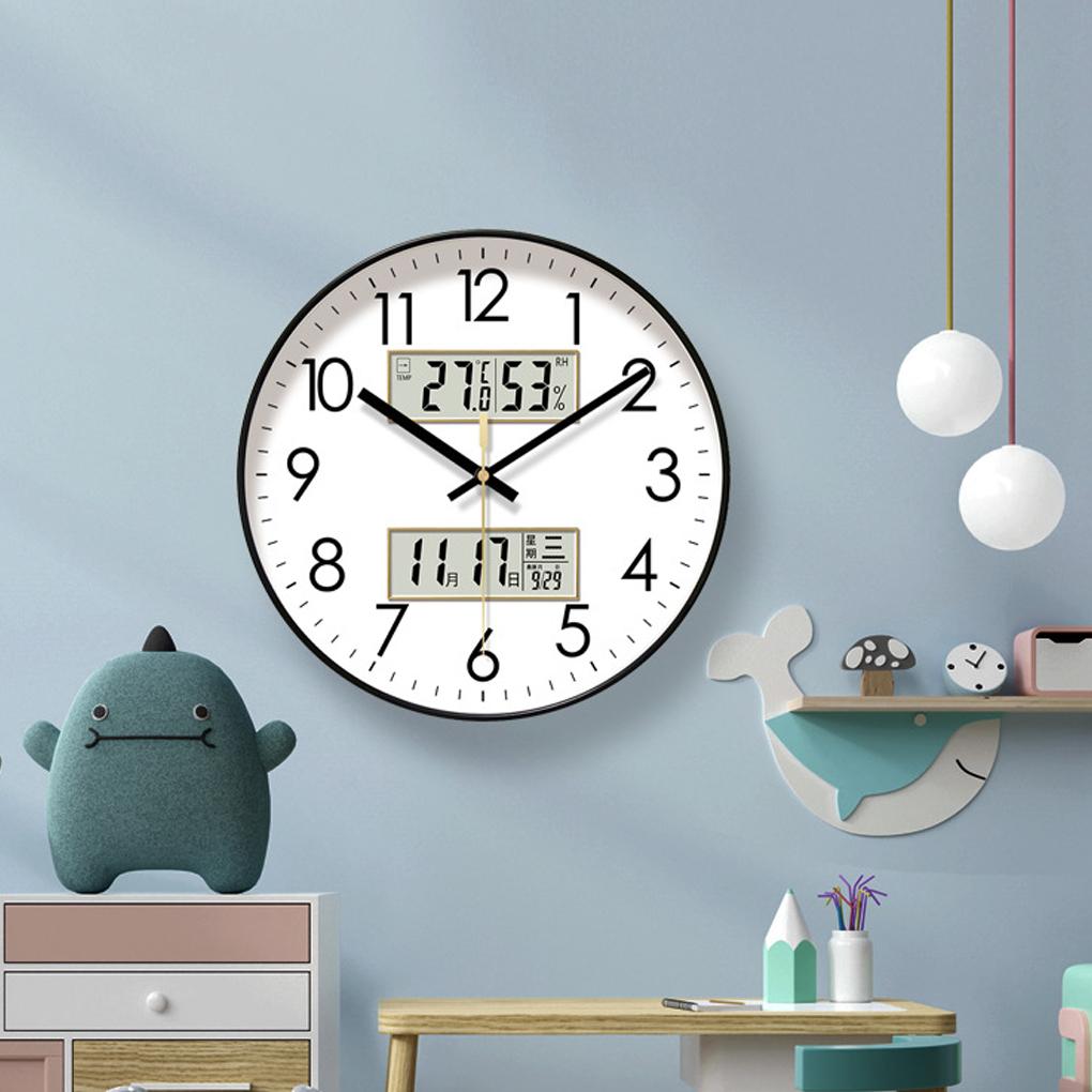 Durable Plastic Frame Wall Clock Energy-saving With Temperature And Humidity Display Clocks Wall