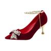 Fashion Comemore Spring and Autumn New Bridal Shoes High Heels Pointed Toe Women Pumps Ankle Pearl Buckle Shallow Mouth Heels for Women