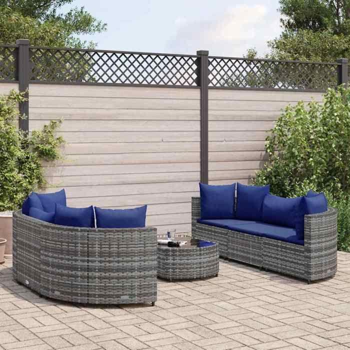 VidaXL Salon de jardin avec coussins 7 pcs gris résine tressée, ensemble de canapés d'extérieur, canapé d'angle de jardin, 3308439