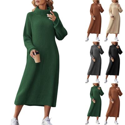 Damen Herbst Pullover Langarm Pullover Locker Grobstrick Pullover Kleid