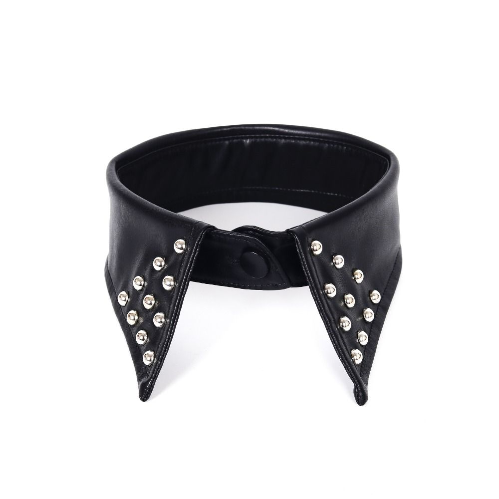 Pu Black Leather Fake Collar Detachable Punk Style Collar Fashion Rivet Collar  Cosplay