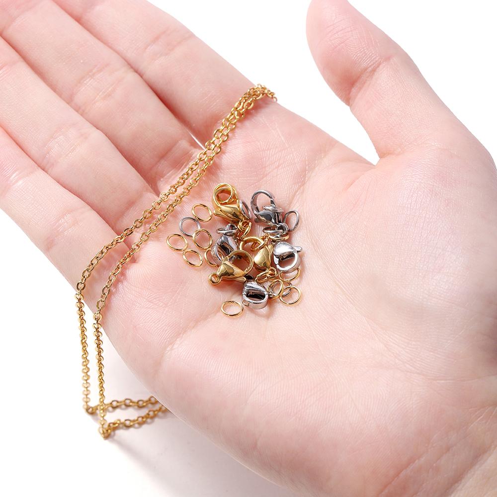 1Set 3m Stainless Steel Chain Bulk Chains Link Chain with Jump Ring Lobster Clasps Jewelry Making Set for DIY Necklace Supplies