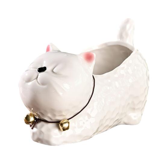 Ceramic Animal Plant Pot Cute Kitty Flowerpot with Drainage Hole Decorative Sheep Pig Planter for Succulents Home Room Office Desk Decor