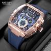 Megir Quartz Watch for Men Waterproof Silicone Strap Fashion Tonneau Case Chronograph Sport Wristwatch with Date Luminous Hands