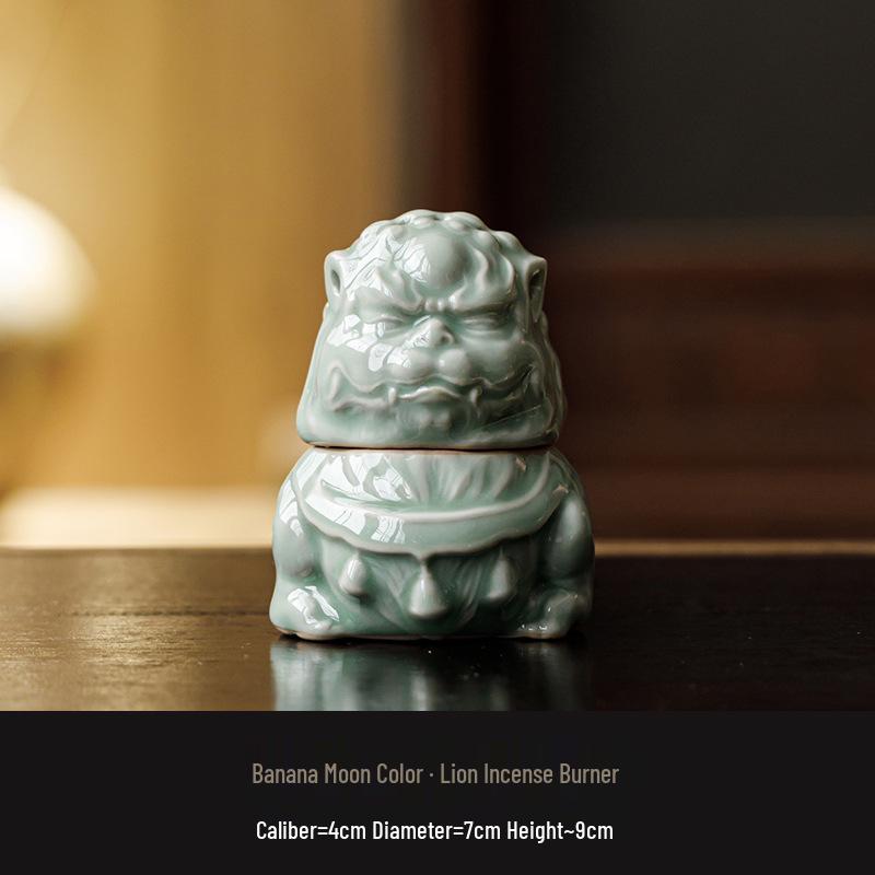 Banana & Moon Color Lion Ceramic Incense Burner: Zen Indoor Ornament for Tea Table Banana Moon Color - Lion Incense Burner
