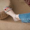 Coarse-heeled sandals female 2025 summer new French medium-heeled rhinestone fairy with skirt silver word with high heels