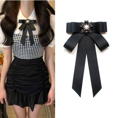Vintage Ribbon Bowknot Brooch Pin Polyester Collar Pretied Necktie Clip Neckline Decoration  Shirt