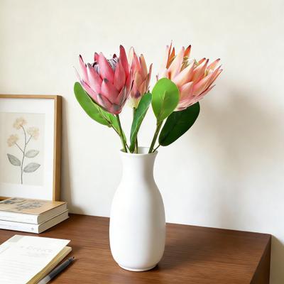 Artificial King Protea Flowers Lifelike Tropical Floral Arrangements Faux Protea Cynaroide with Stem for Wedding Centerpiece Home Office Table Decor