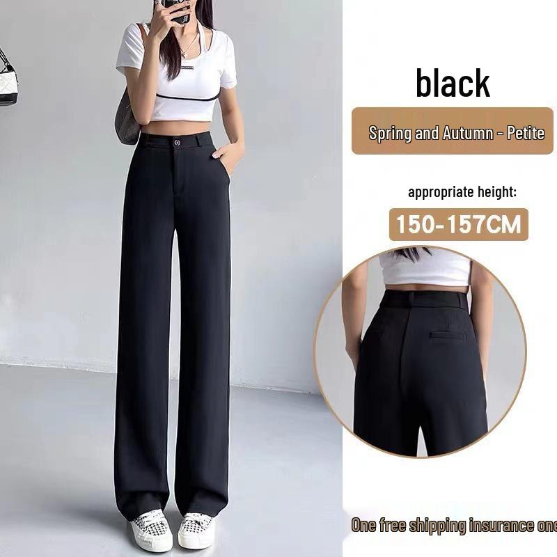 Women's Petite Black Wide-Leg High-Waist Casual Summer Pants
