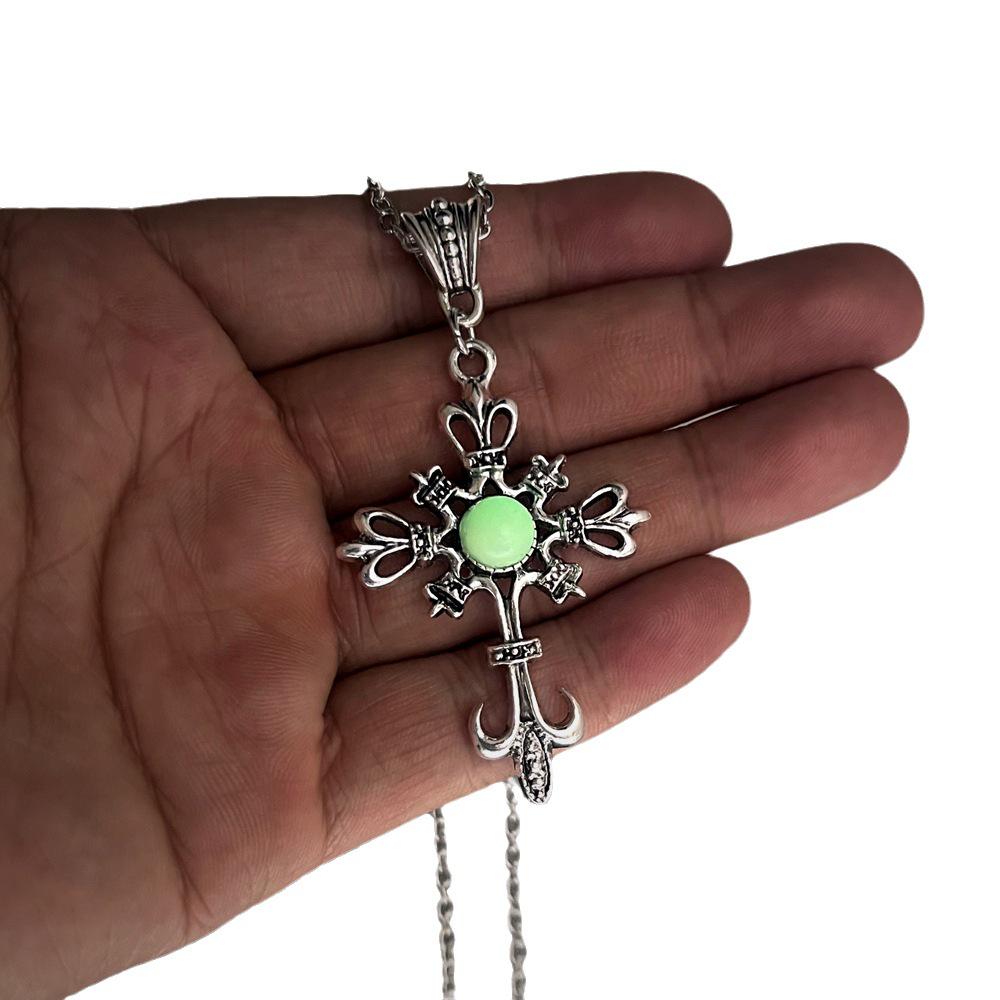 Gothic Punk Luminous Crystal Cross Necklace 2023 – Hip Hop Rock Style