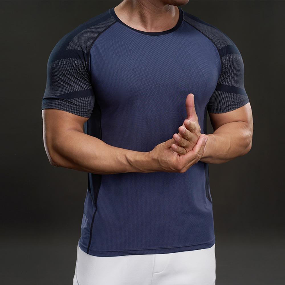 Summer Spliced Contrasting Ragdoll Sleeves American Style Casual Short-sleeved T-shirt Fashionable Sports Slim Elastic Fitness Outdoor T-shirt