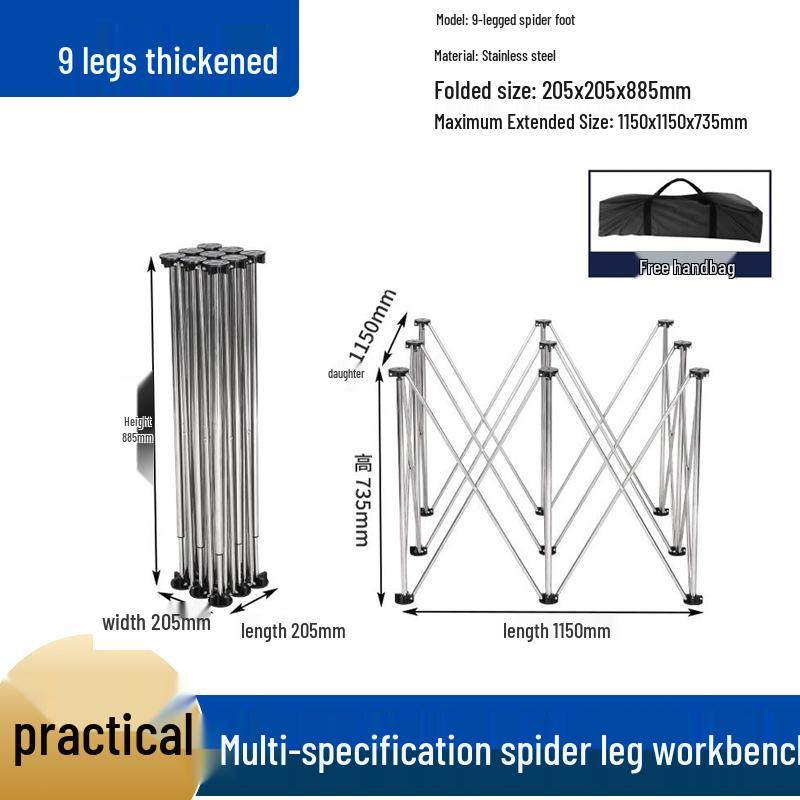 Foldable Spider Leg Workbench with Stainless Steel Brackets - Multifunctional Vending Tabletop and Tile Mason.