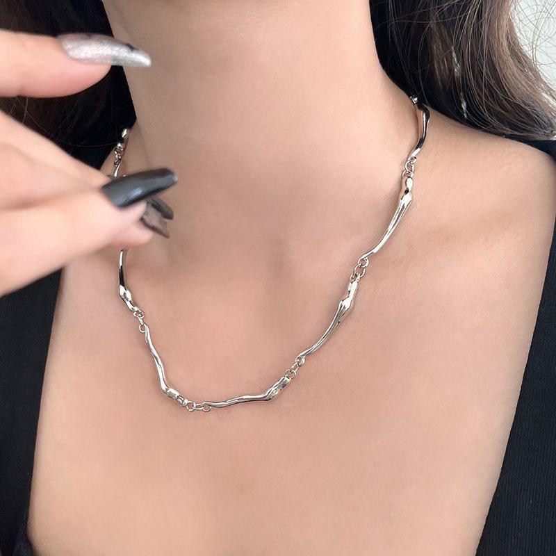 Silver Irregular Minimalist Chain Necklace, Men'S Simple Design Statement Jewelry Gift For Him