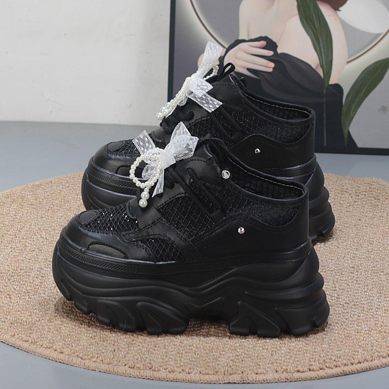 Fashion 11CM Air Mesh Lace Genuine Leather Comfy Platform Wedge Slippers High Brand Breathable Summer Platform Wedge Casual Shoes