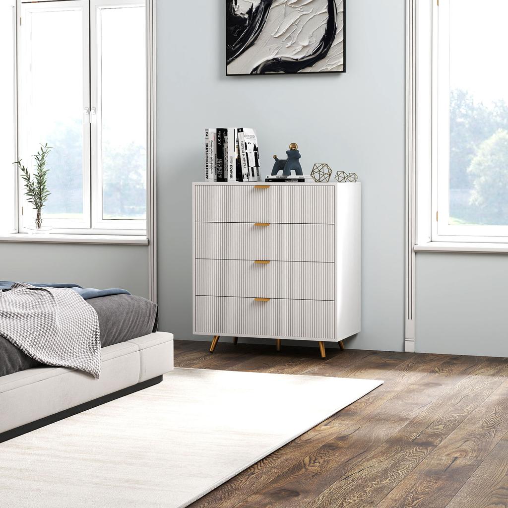 Elegant Four Drawer Bedside Table White