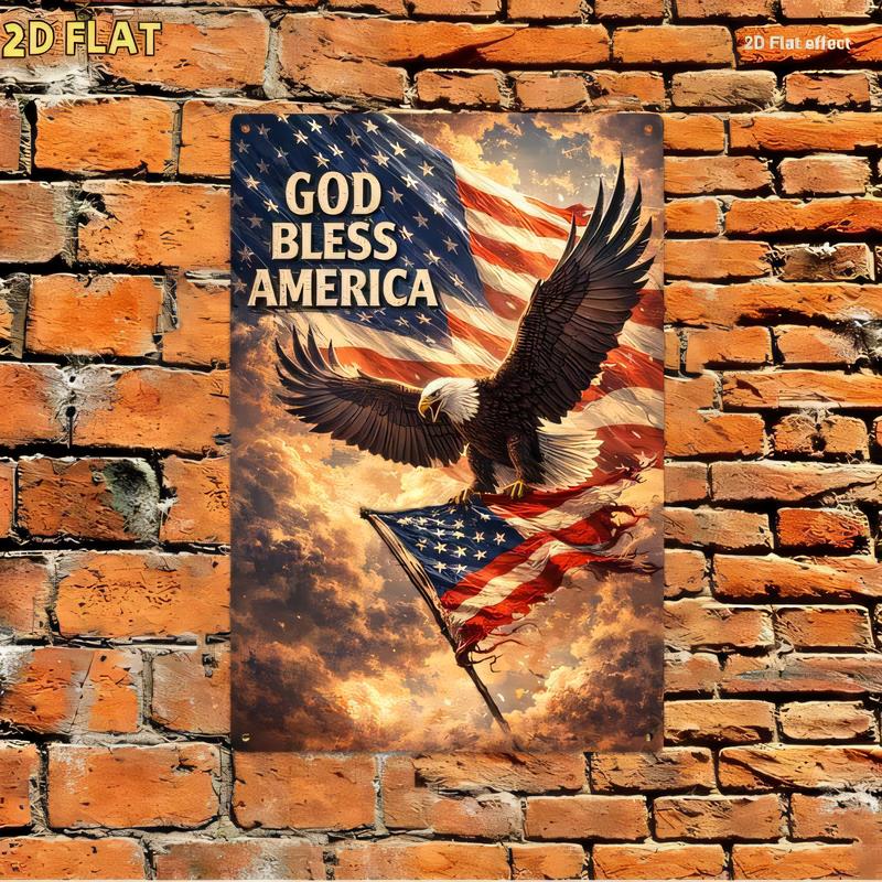 Blechschild God Bless America Effekt Vintage Patriotischer Adler Flagge Metallschild Wandkunst für Zuhause Bar Garage Büro Dekor USA Unabhän 20x30cm（7.8x11.8inch）