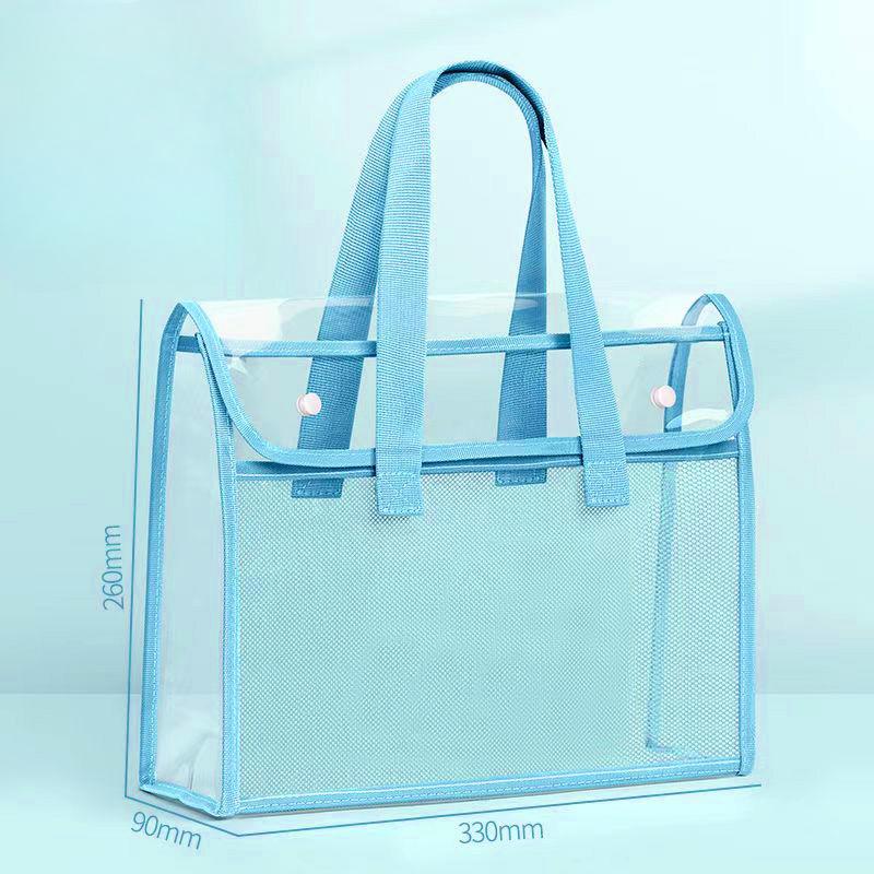 Large Capacity Portable Transparent Waterproof Hand-held Folder Self-adhesive File Pocket Office Supplies Storage File Bag