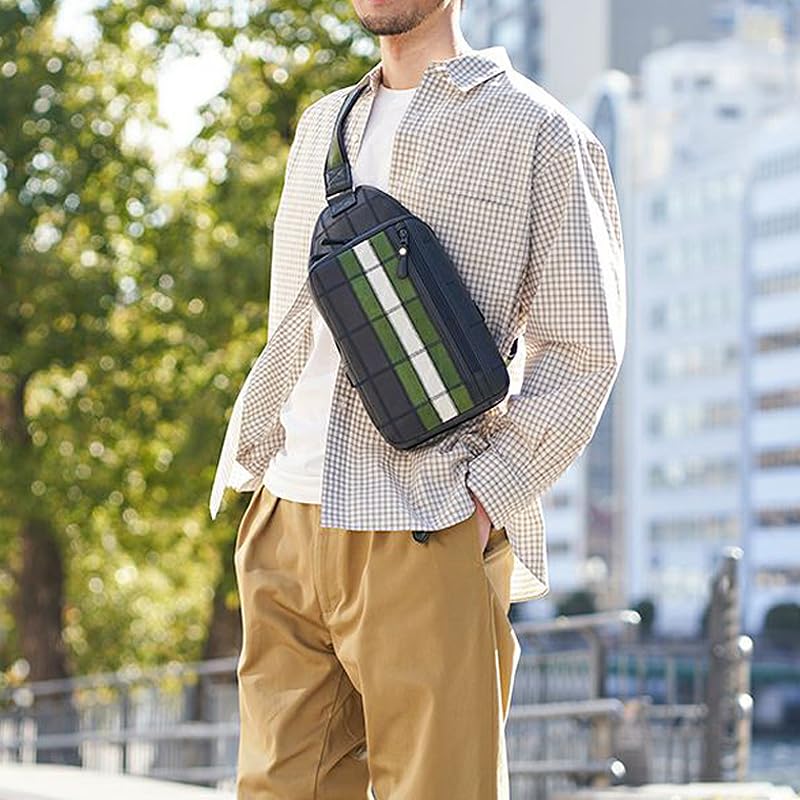 Tryon Official Baseball Glove Manufacturer: Genuine Leather Sacoche Shoulder Bag for Men, Small Crossbody Bag, DPC270, Black with NavyGreen Stripes