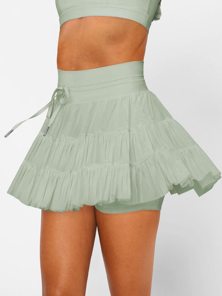 Wish Fashion Lace-Tied Pleated Safety Skirt: Summer Anti-Exposure Mesh Overlay