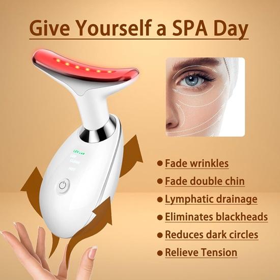 7 Colors Face Massager Tool with Heat, Red-Light-Therapy Facial Massager Tool for Wrinkles, Double Chin (White)