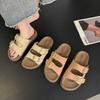 Retro Thick-soled Double-buckle with Drag Women's Shoes, Summer New Fashion Flat-soled One-word Sandals Women's Shoes