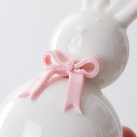 Ceramic Bunny Figurine Easter White Rabbit Statue with Bow for Spring Easter Indoor Home Table Centerpiece