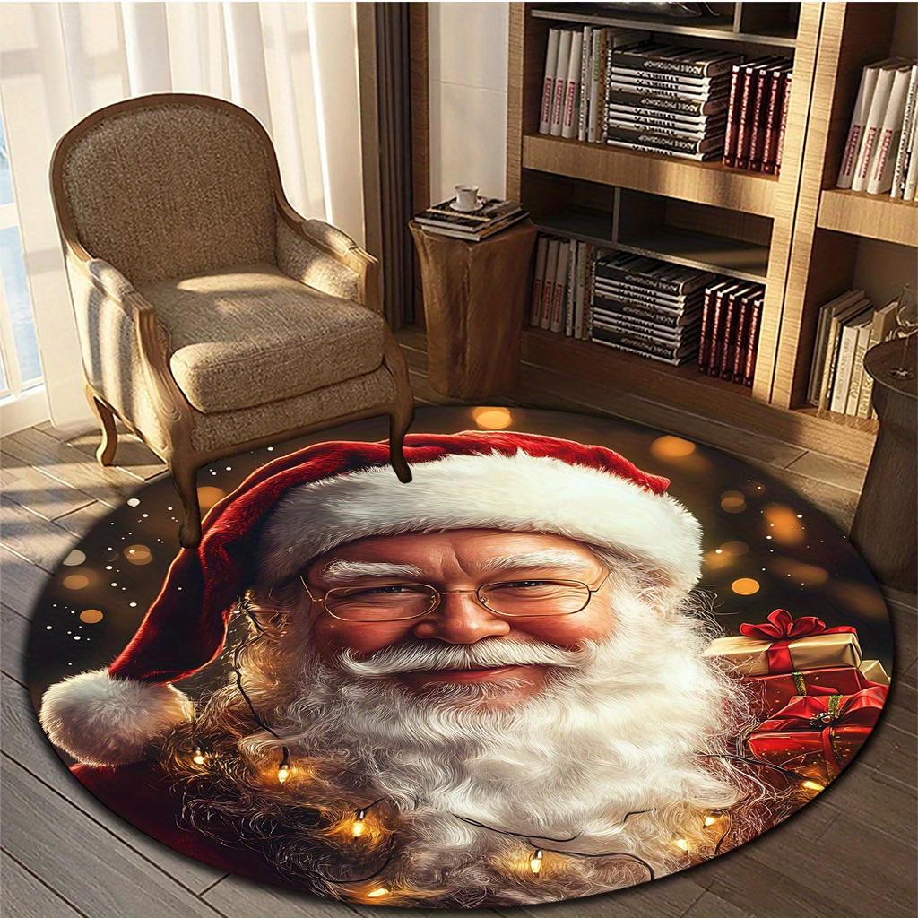 1 Piece Santa Claus Pattern Round Rug, Non-slip Washable Rug for Bathroom/kitchen/living Room/bedroom/yard