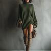 Women's Vintage Turtleneck Knit Sweater Dress with Loose Slouchy Fit for Casual Wear