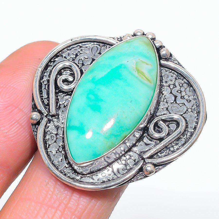 

Natural Chrysoprase Gemstone 925 Sterling Silver Jewelry Ring Size 7.5 Y6v96
