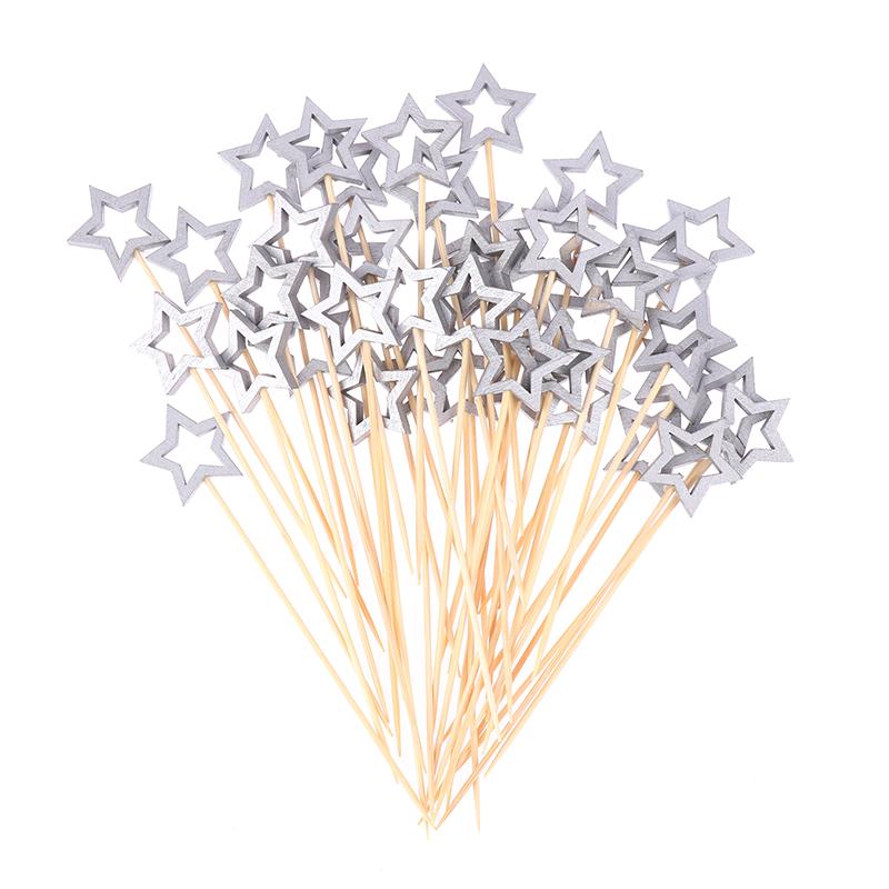 50ks Star Shape Jednorázové párty nádobí Bambusové špízy Jídlo Koktejl Ovocné Košíčky Vidlička Tyčinky Party Table Decorations Supli