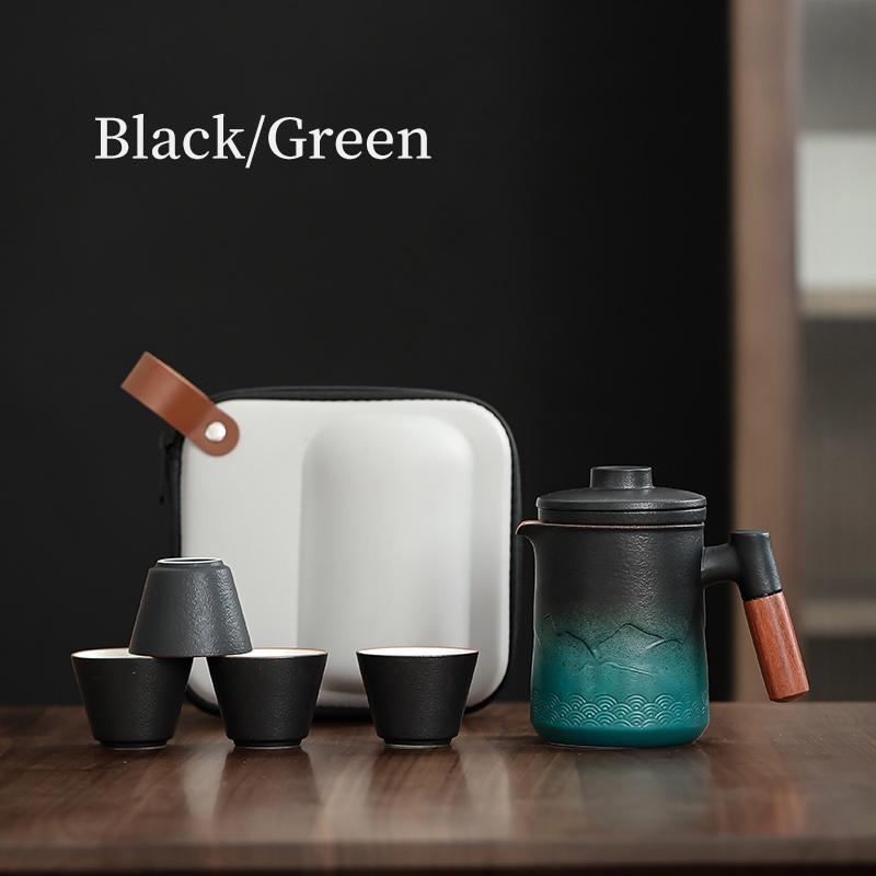

Портативный чайный набор для кунг-фу, керамическая чашка для быстрого чая, один чайник, четыре чашки оливковая черный