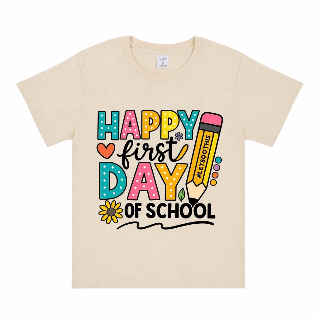 WoUnisex Happy First Day of School T Shirt 100 Cotton Teacher Graphic Tee Colorful Pencil Back to School Short Sleeve Shirt
