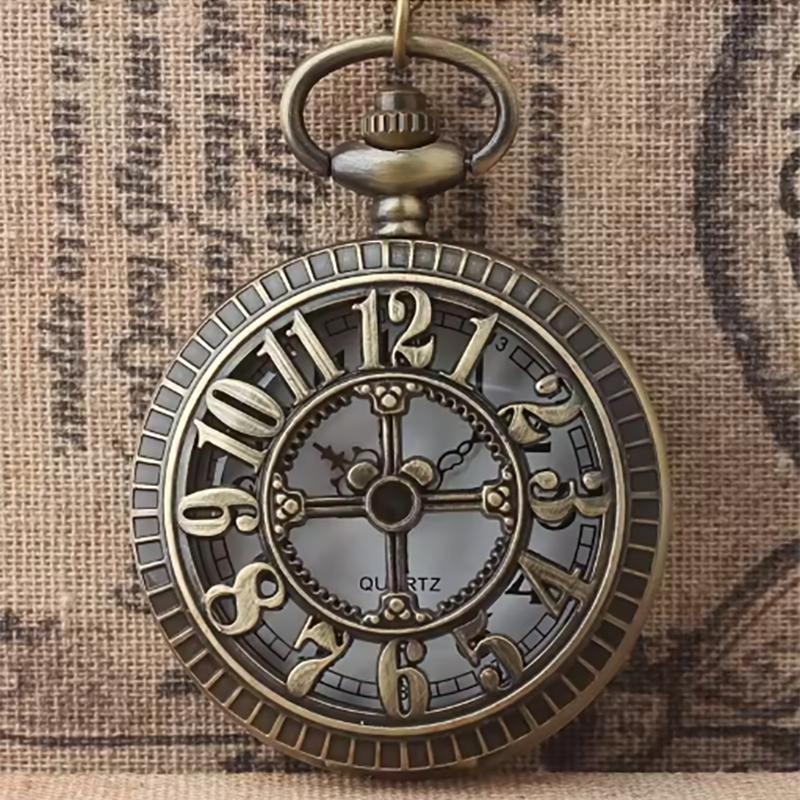 Antike Steampunk Bronze Hohlrad Uhrwerk Quarz Taschenuhr Anhänger Geschenk Mit Kette Jungen Männer
