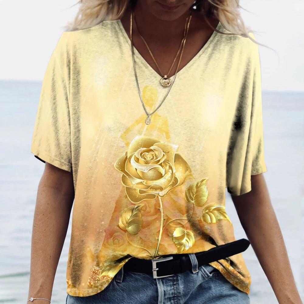 Dámské tričko Letní výstřih do V Módní krátký rukáv Topy Oblečení pro dívky Trička Oversized Harajuku Oblečení Párty Ležérní Blůza