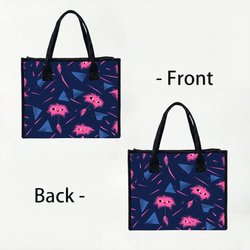 Cute Pink Monster Pattern Tote Bag Portable Fashionable Casual Daily Shoulder Handbag for Ladies Outdoor Use