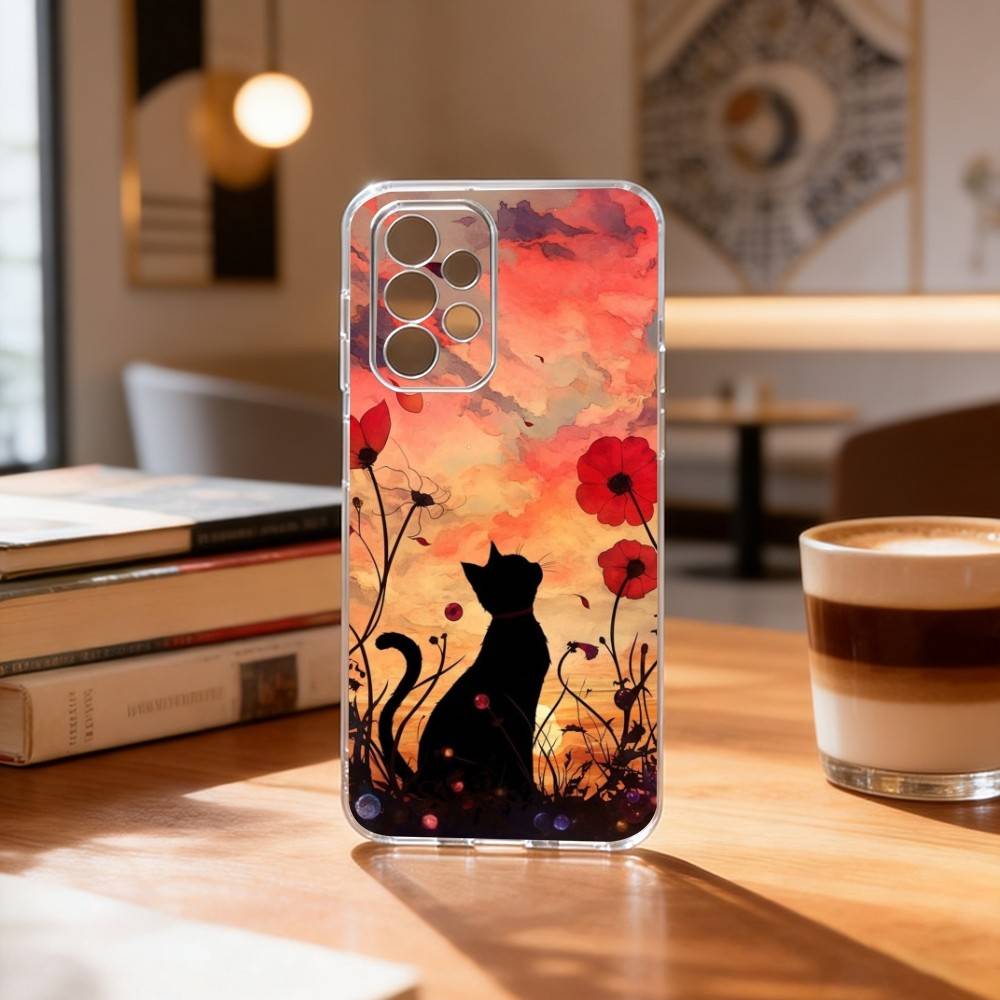 

Cartoon B-black c-cat cool Phone Case For Samsung S25,S24,S21,S22,S23,S30,Ultra,S20,Plus,Fe Transparent Cover Samsung S30plus5G