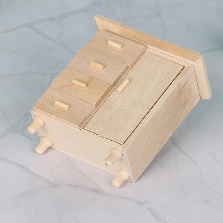 4 Drawer Vintage Dollhouses Cabinet 1/12 Scale Chestnut Wooden Storage Unit Mini Furniture