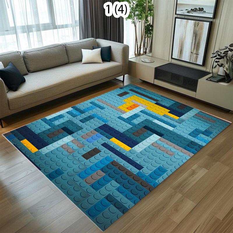 Fargerik Byggekloss Teppe Mat Teppe Kreativ Puslespill Design Hjemmeinnredning for Barnerom Lekestue Stue Soverom Dekor