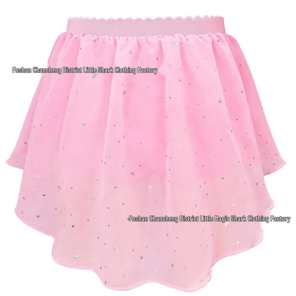Conjunto de Gimnasia para Niñas de Manga Larga con Falda de Lentejuelas - Dos Piezas con Correas Cruzadas Múltiples