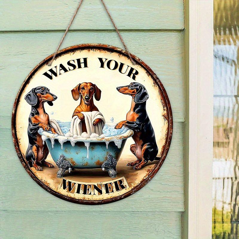 2D Flat Hanging Decorative Signs, Interior Wall or Door Decoration, Garden Decoration, the Pattern Is Three Dachshunds,a Housewarming Gift for Friends