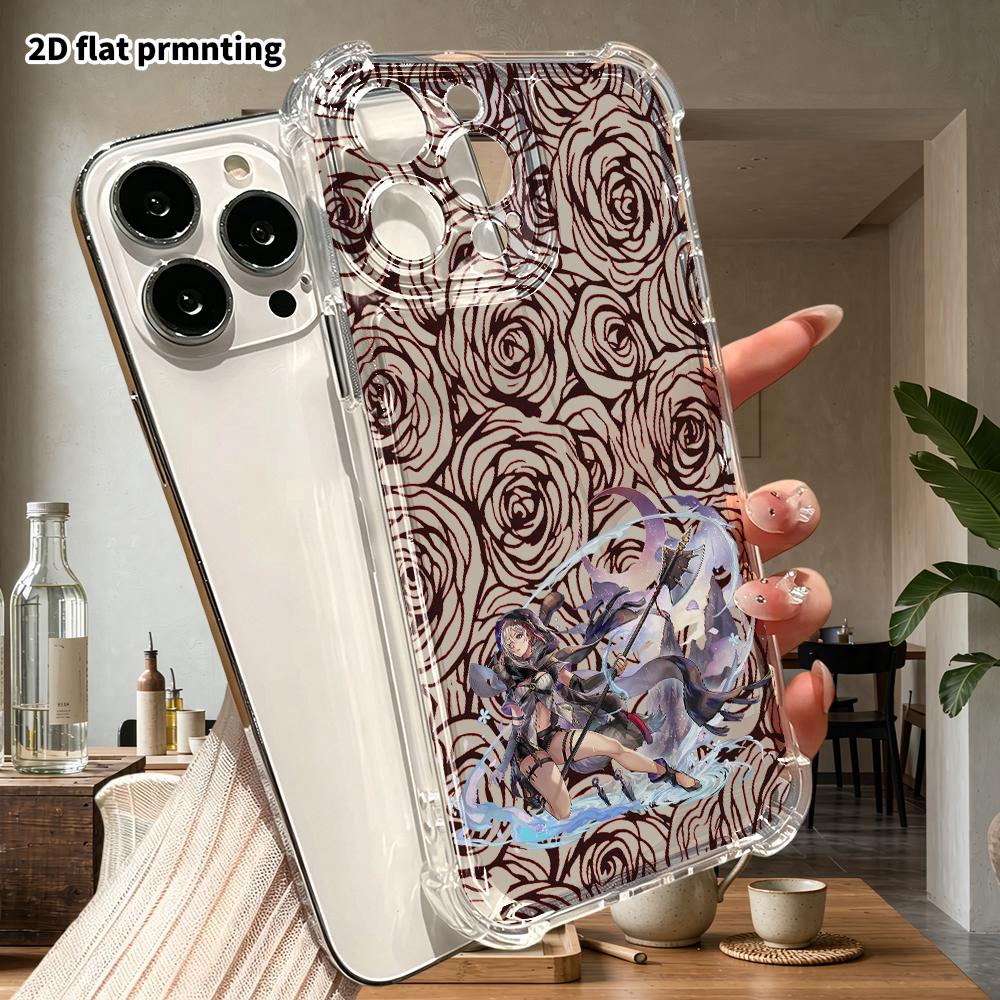 Phone Case: 2D flat design, suitable for iPhone 18 17 16 15 14 13 Pro, transparent corner protection case, featuring an axe-wielding girl, Christmas a