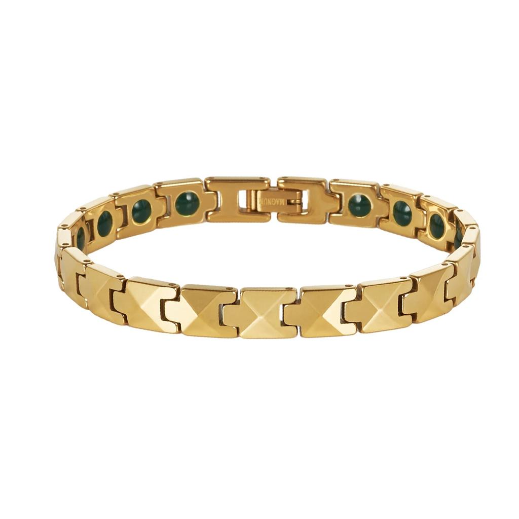 Ikuinen Anti-scratch Tungsten Carbide Bracelet Men Green Tourmaline Gold-color 20/21cm Jewelry Waterproof