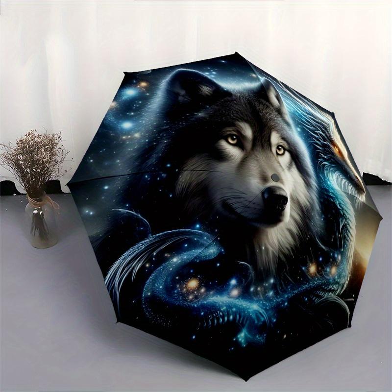 1pc Galactic Wolf Dragon Durable Cartoon Folding Umbrella,Compact Umbrella for Men and Women, Suitable for Travel or Daily Use.C017