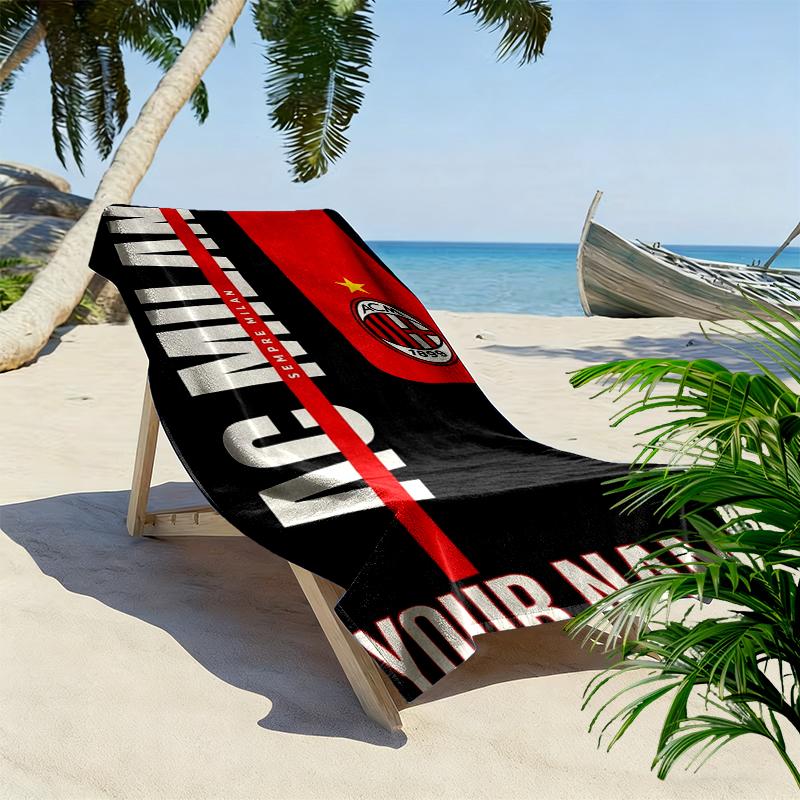 Personalizowany Ręcznik Plażowy z Nadrukiem AC Milan, Duży Miękki Szybkoschnący Ręcznik na Plażę, Kemping, Pływanie