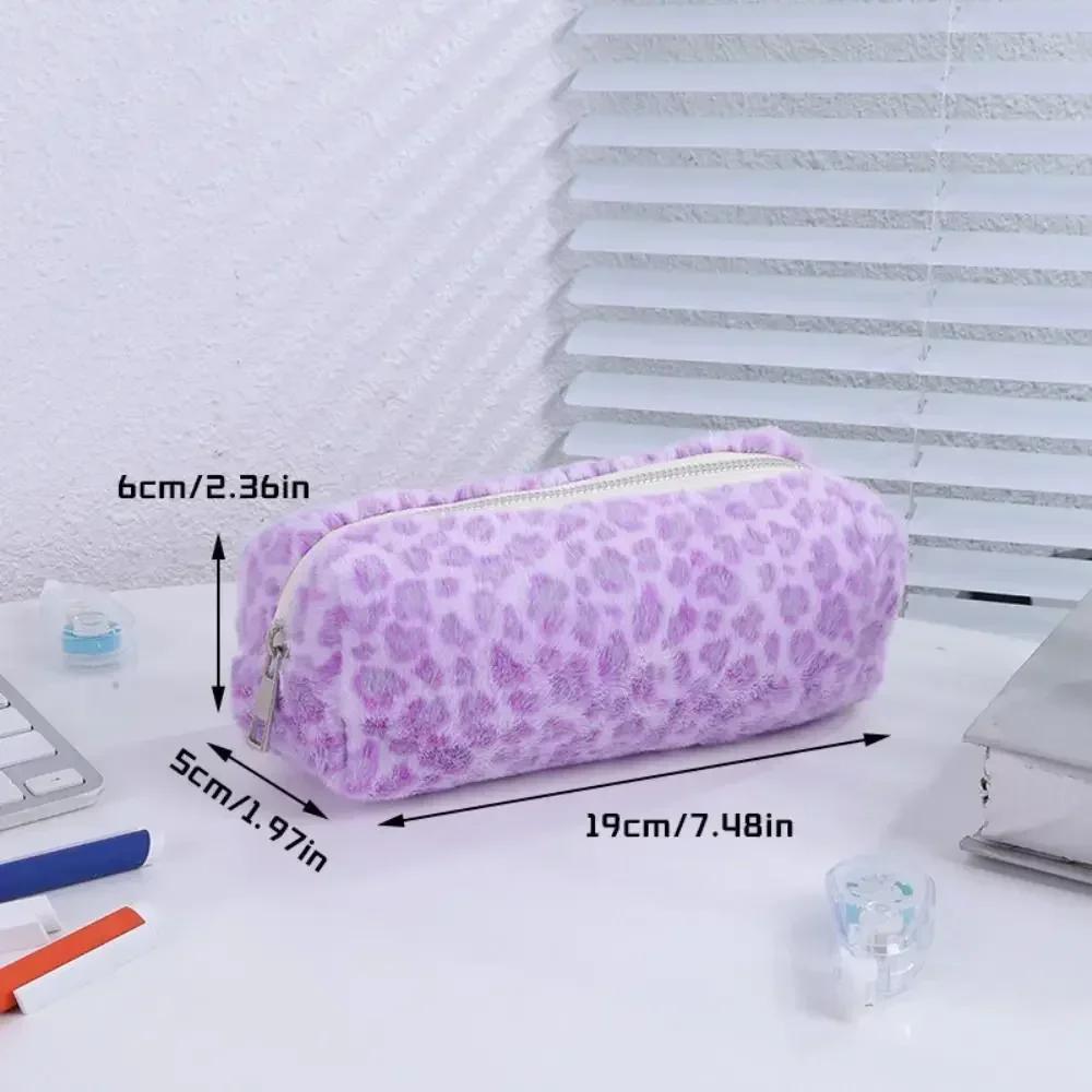 New Plush Pen Bag Leopard Printted Pattern Large Capacity Stationery Storage Bag Pencil Case Student Gift