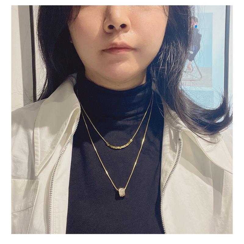 Double Layered Stacked Zircon Small Waist Necklace For Women Luxury Light Premium Sweater Chain