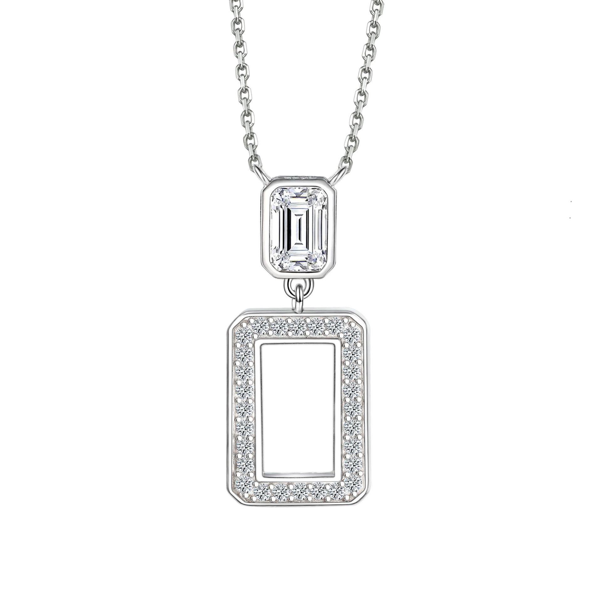 

S925 Sterling Silver Square Diamond Zircon Necklace Female Design Fashion Pendant