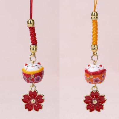 Keramik Kirschblüten Schal Glückskatze Handy-Lanyard Schlüsselanhänger Kreativ Niedlich Bunt Perlen Rucksack Anhänger Zubehör