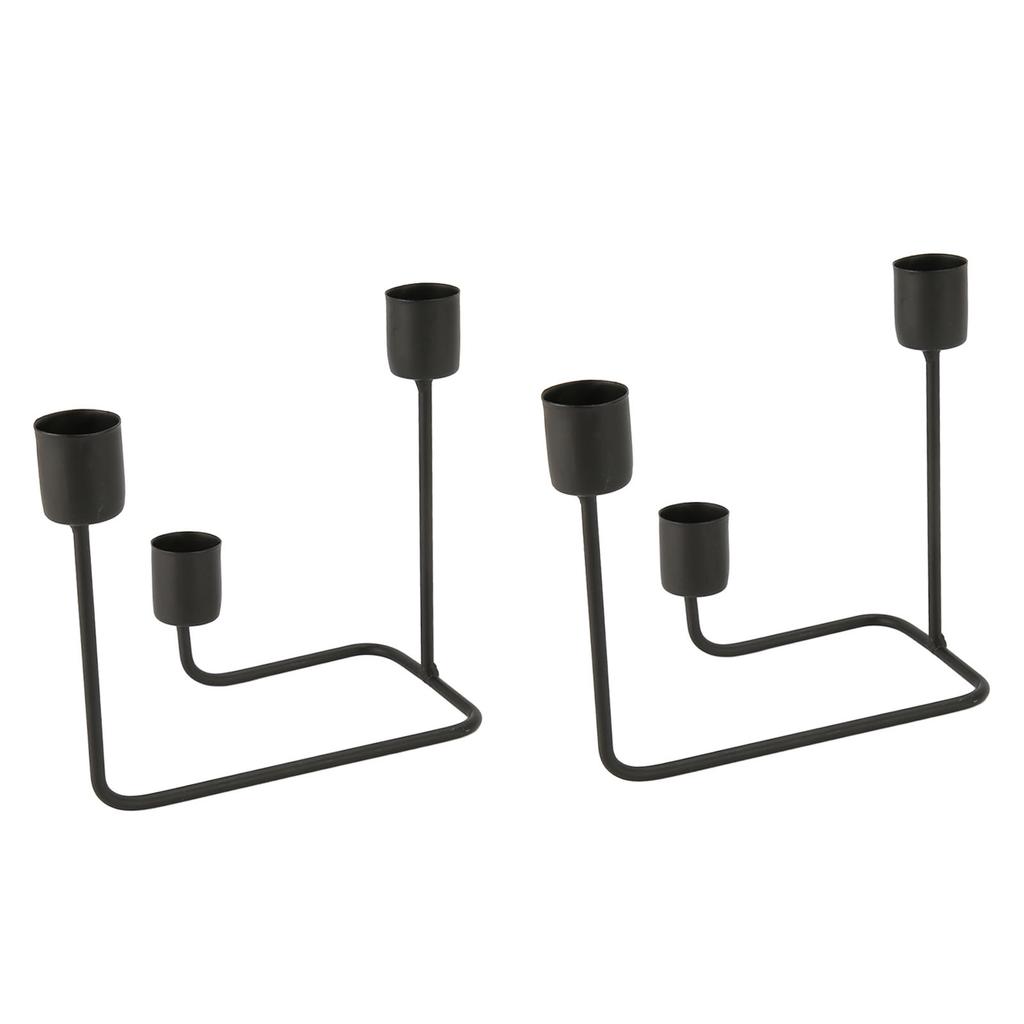 2 Stück 3-armiger Kerzenhalter Schwarz Schlichter Moderner Kerzenständer Dekorativer Kandelaber für Hochzeit