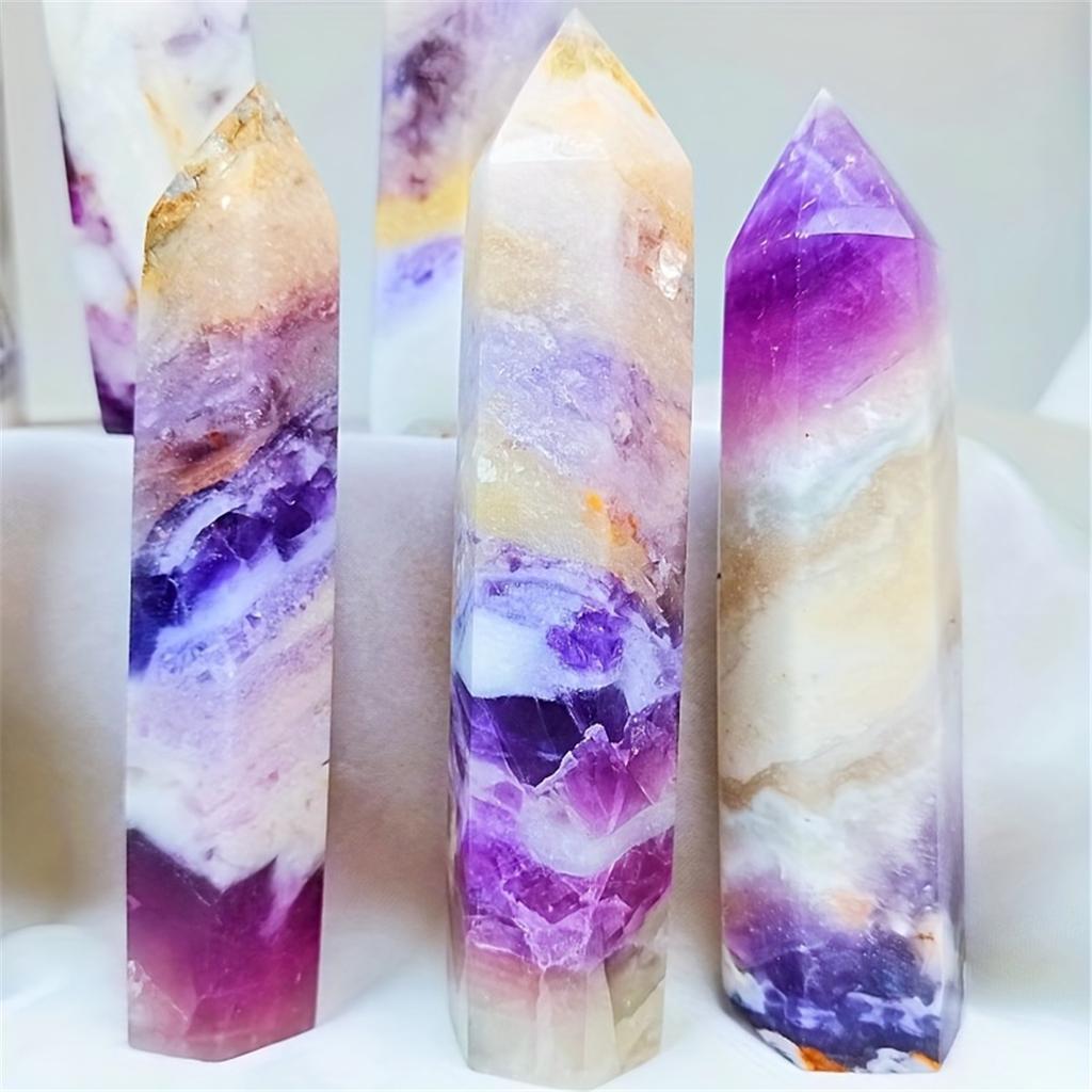 Colonne de Fluorine Fleur Violette en Cristal Naturel - Parfait Pour la Méditation Et la Thérapie, Décoration de Maison